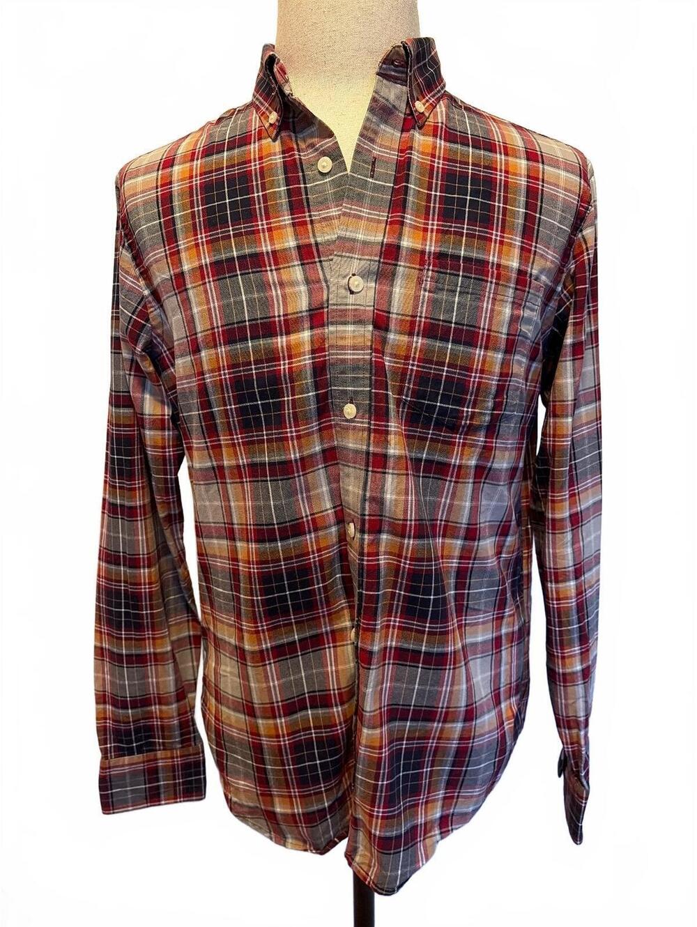Banana Republic Navy Orange Plaid Button Down Shirt M Prep Americana Ivy Cotton